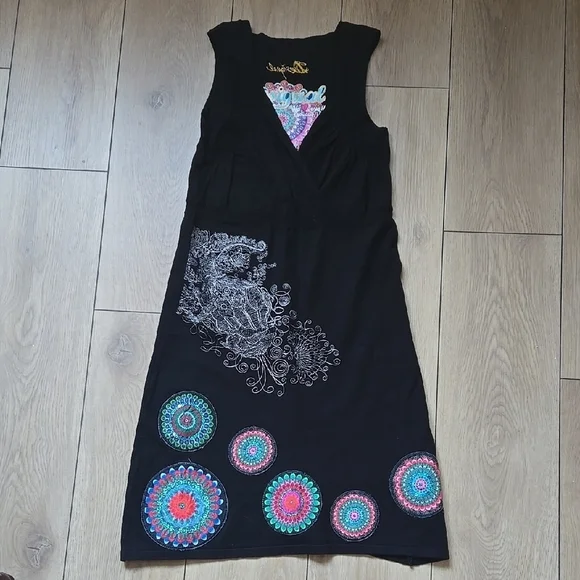 Desigual Black Dress with Colorful Embroidery size M - Picture 3 of 12